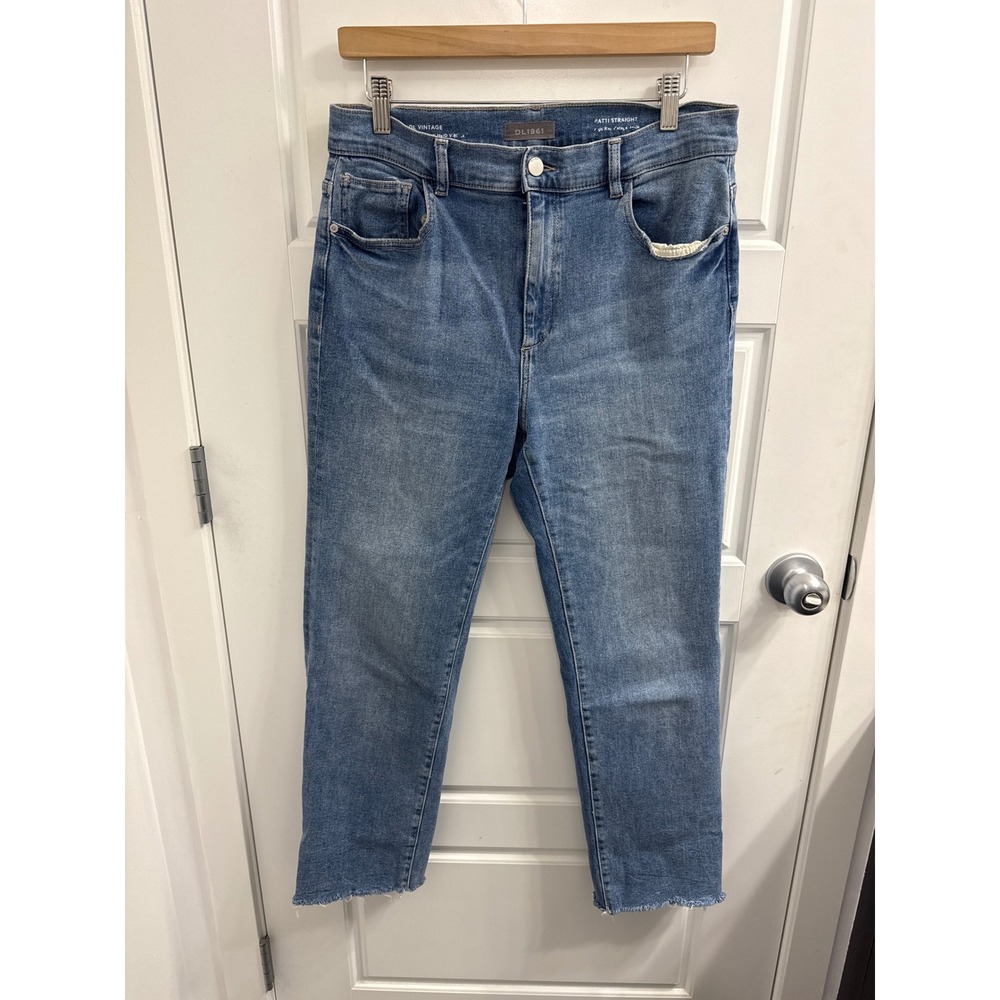 DL1961 Patti Straight High Rise Vintage Ankle Jeans Blue Raw Hem Women 30